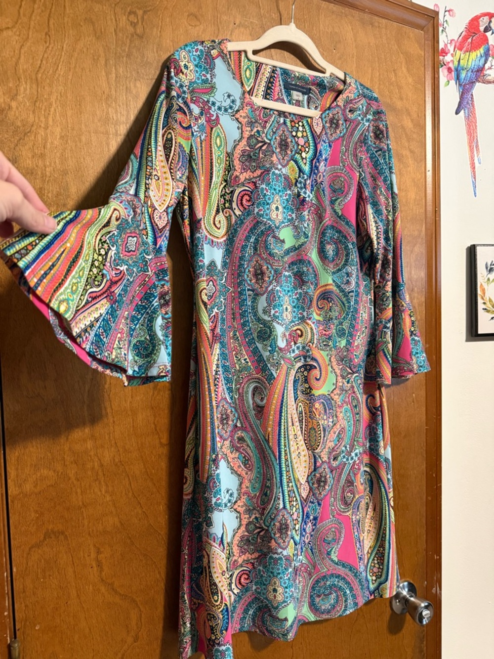 Multicolor Paisley Bell-Sleeve Dress retro vibes resort wear (Tommy Hilfiger)-8